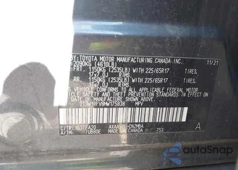 2021 Toyota Rav4 Xle z USA, uszkodzony, nr VIN 2T3W1RFV8MW175838